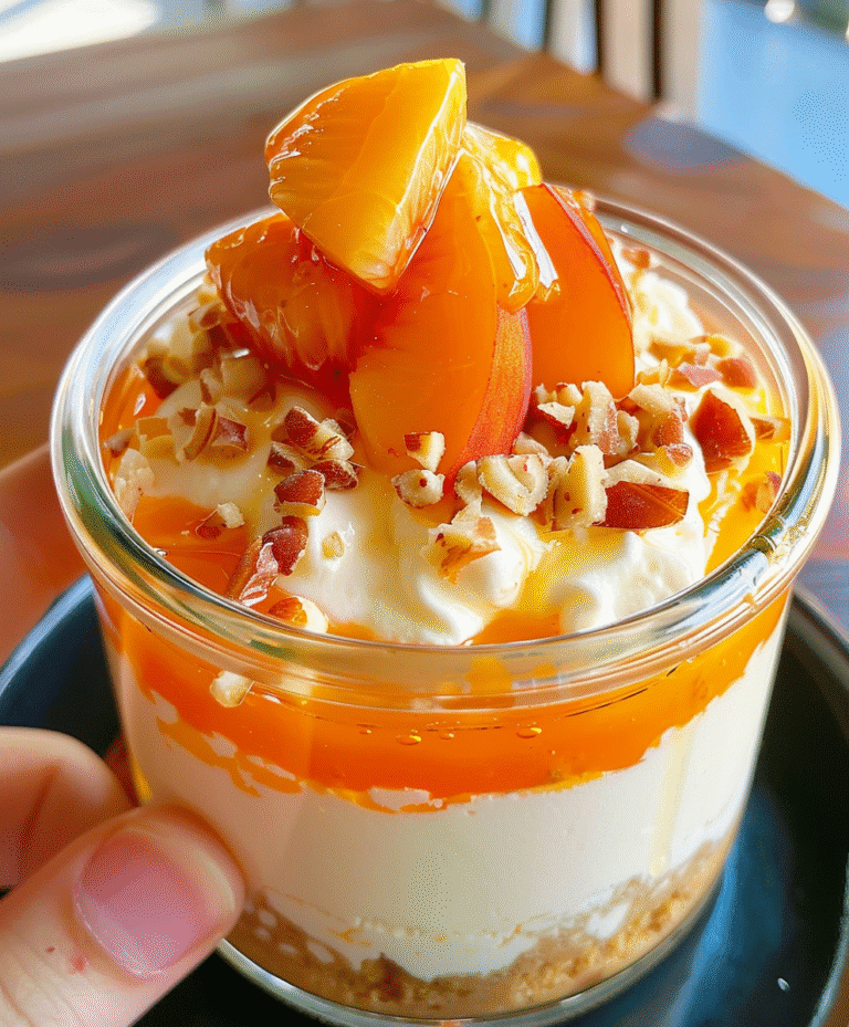 Jar Cheesecake with mascarpone, white chocolate, and peach compote