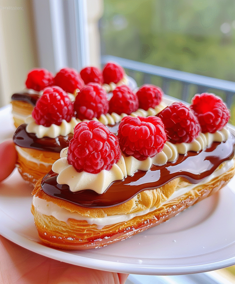 No Bake Eclairs with raspberry mousse and white chocolate