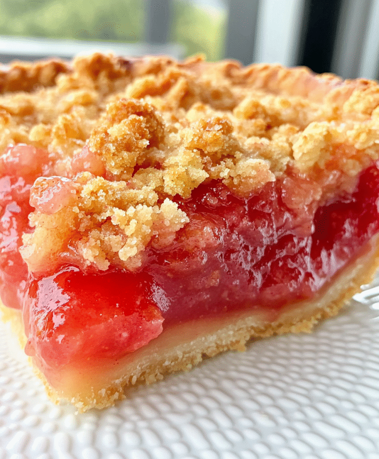 homemade Rhubarb Pie with a vanilla crumble topping